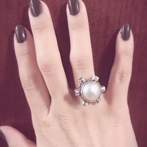 Sterling cocktail ring w/ white stone & amethyst